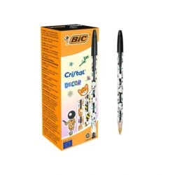 Bic Cristal Decor Kawaii Ballpoint Pen - Transparent Barrel with Kawaii Decoration - 1mm Round Tip - 0.4mm Line - Oil-Based Ink