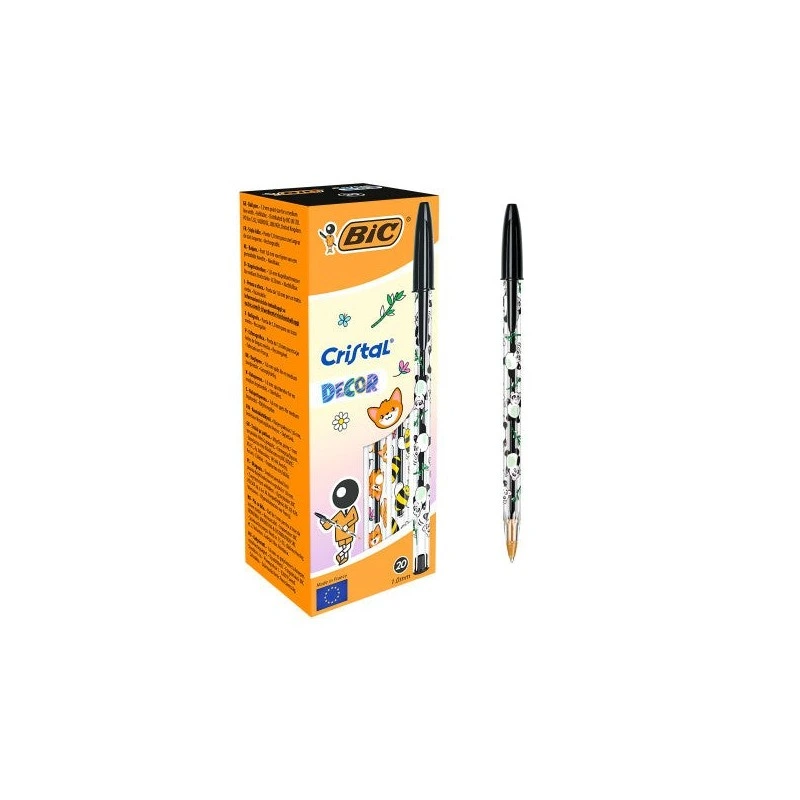 Bic Cristal Decor Kawaii Boligrafo de Bola - Cuerpo Transparente con Decoracion Kawaii - Punta redonda de 1mm - Trazo 0.4mm