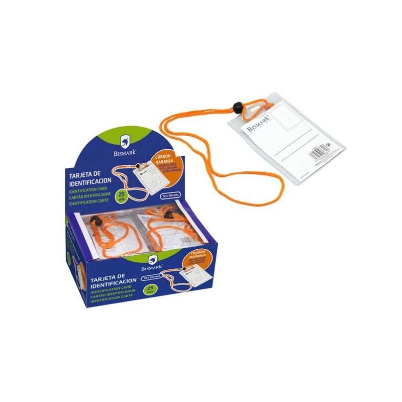 Bismark Porte-nom Vertical avec Cordon Orange - Remplacement Rapide de la Carte - Carte Incluse - Transparent