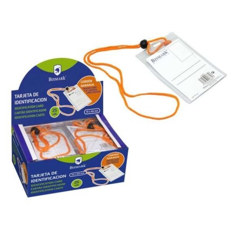 Bismark Porte-nom Vertical avec Cordon Orange - Remplacement Rapide de la Carte - Carte Incluse - Transparent