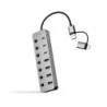 Nanocable Hub USBA/USB-C - 4x USB-A + 3x USB-C 3.0 + USB-C 5V - Interruptores Individuais ON/OFF - Cabo 18cm - Cor Prata