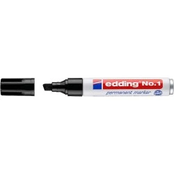 Edding Nº1 Marcador Permanente - Ponta Biselada - Traço entre 1 e 5 mm. - Recarregável - Secagem Instantânea - Cor Preta