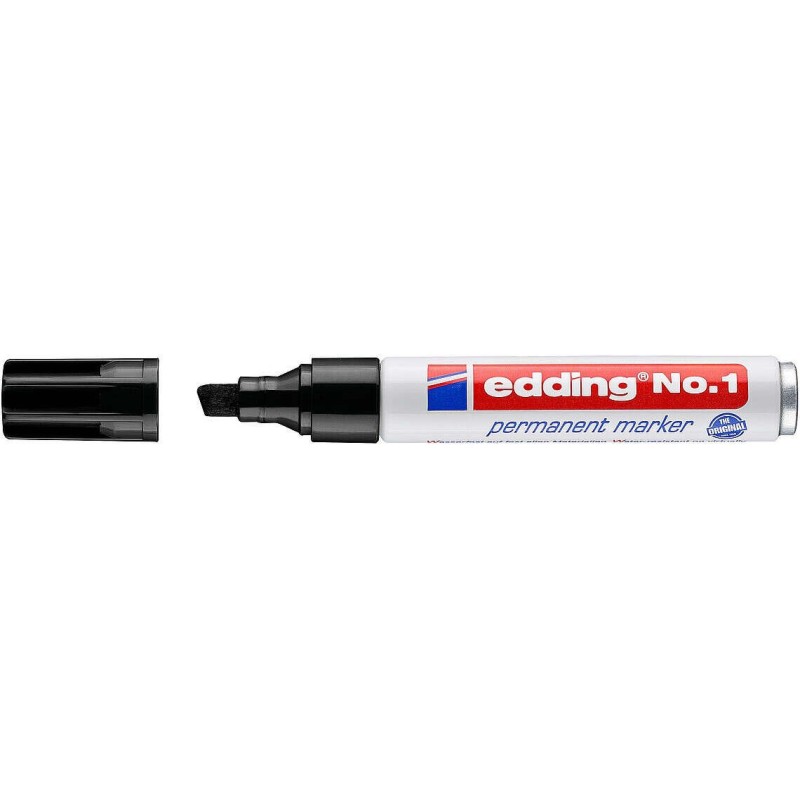 Edding No. 1 Permanent Marker - Chisel Tip - Line Width between 1 and 5 mm - Refillable - Instant Drying - Black