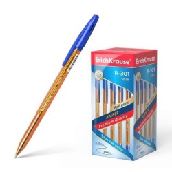 Erichkrause R-301 Amber Stick 0.7 Ballpoint Pen - Translucent Hexagonal Barrel - 0.7mm Point - Quick-Drying Ink - Blue