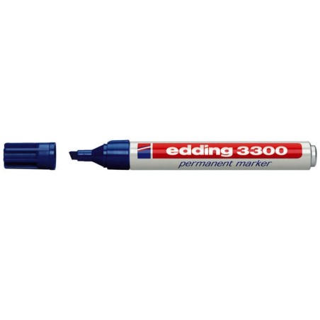 Edding 3300 Permanent Marker - Chisel Tip - Line Width between 1 and 5 mm. - Almost Odourless Ink - Fast Drying - Blue
