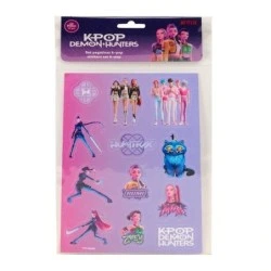 Safta K-Pop Demon Hunters Pack de 12 Autocollants - 12 Motifs Différents - Présenté en Blister - 10.5x14.8cm - Multicolore