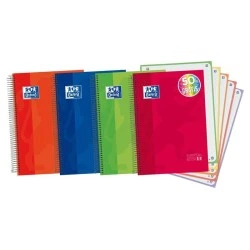 Oxford Europeanbook 5 Spiral Notebook A4+ Format 5x5mm Grid - 120 Sheets - Extra Hard Cover with Gloss Finish - 5 Colour Bands