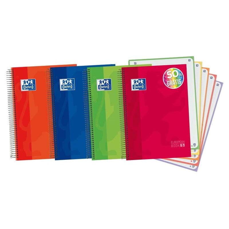 Oxford Europeanbook 5 Caderno Espiral Formato A4+ Quadriculado 5x5mm - 120 Folhas - Capa Extradura acabamento Brilhante - 5