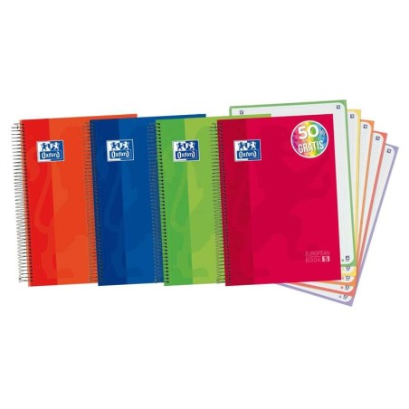 Oxford Europeanbook 5 Cahier à Spirale Format A4+ Quadrillé 5x5mm - 120 Feuilles - Couverture Extra-Rigide finition Brillante