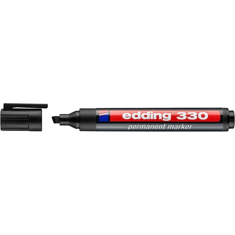 Edding 330 Permanent Marker - Chisel Tip - Line Width between 1 and 5 mm - Almost Odourless Ink - Cap with Clip - Fast Drying