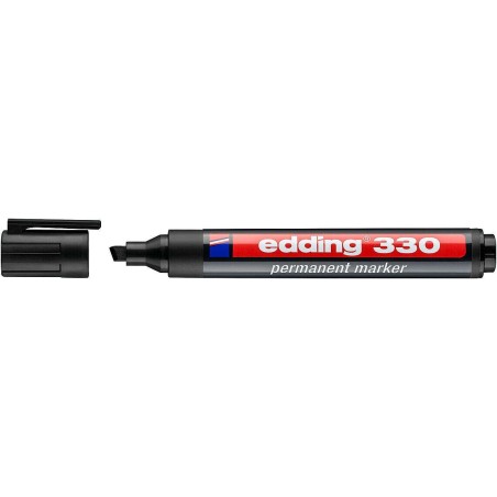 Edding 330 Permanent Marker - Chisel Tip - Line Width between 1 and 5 mm - Almost Odourless Ink - Cap with Clip - Fast Drying