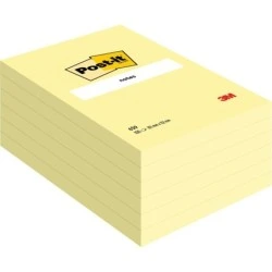Post-It Pack of 6 Pads of 100 Repositionable Sticky Notes - Rectangular Shape - 101x152mm - Light Yellow