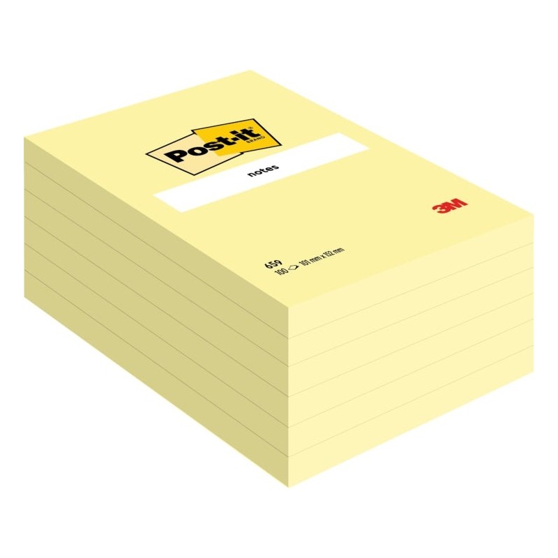 Post-It Pack de 6 Blocos de 100 Notas Adesivas Reposicionáveis - Forma Retangular - 101x152mm - Cor Amarelo Claro