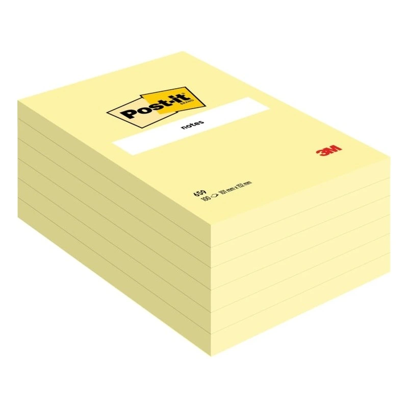 Post-It Pack de 6 Blocos de 100 Notas Adesivas Reposicionáveis - Forma Retangular - 101x152mm - Cor Amarelo Claro
