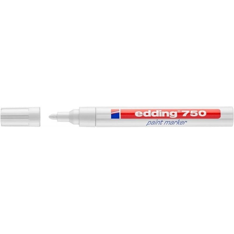 Edding 750 Marqueur Permanent - Pointe Ronde - Tracé entre 2 et 4 mm. - Encre Opaque - Séchage Rapide - Couleur Blanc