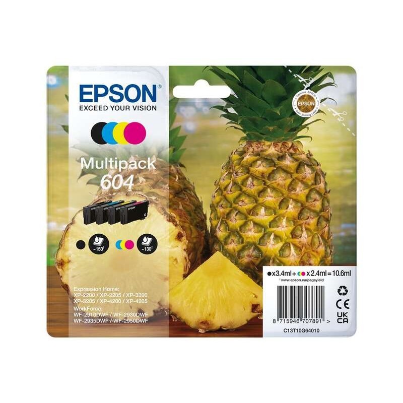 Epson 604 Pack de 4 Cartouches d'Encre Originales - C13T10G64010