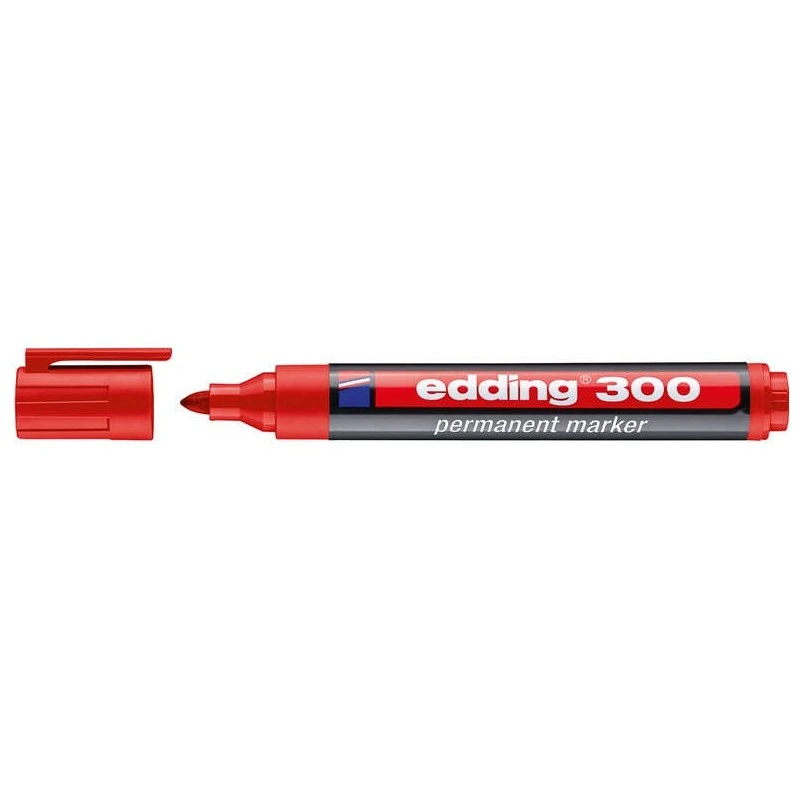 Edding 300 Rotulador Permanente - Punta Redonda - Trazo entre 1.5 y 3 mm. - Tinta Casi Inodora - Capuchon con Clip - Secado