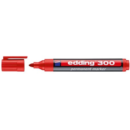 Edding 300 Rotulador Permanente - Punta Redonda - Trazo entre 1.5 y 3 mm. - Tinta Casi Inodora - Capuchon con Clip - Secado