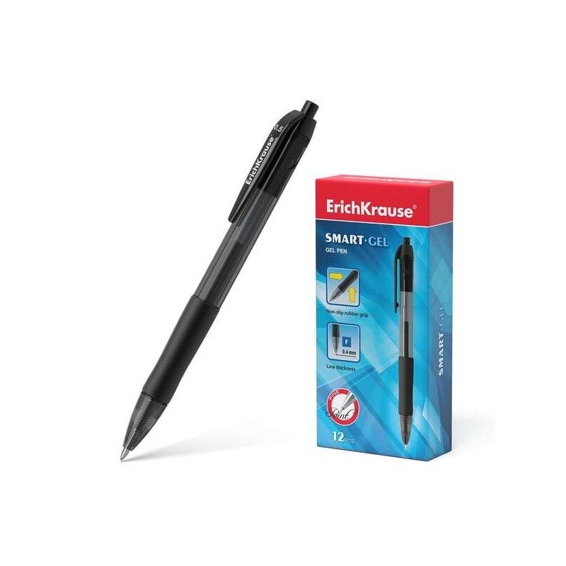 Erichkrause Stylo a Bille Gel Automatique Smart-Gel - Pointe Normale - Corps Translucide Rond - Prise en Main Confortable