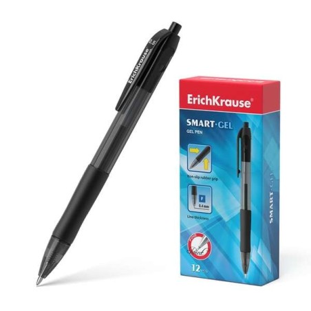 ErichKrause Smart-Gel Retractable Gel Pen - Normal Tip - Round Translucent Barrel - Comfortable Grip - Quick-Drying Gel Ink