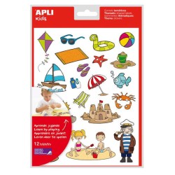 Apli Gomets Temáticos a Praia - 264 Gomets em 12 Folhas - Ilustrações de Animais e Objetos da Praia - Adesivo Removível - Ideal