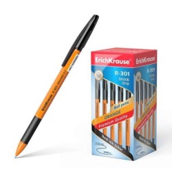 Erichkrause Esferográfica R-301 Stick&Grip 0.7 - Corpo Laranja com Pega de Borracha - Tinta de Secagem Rápida - Cor Preta