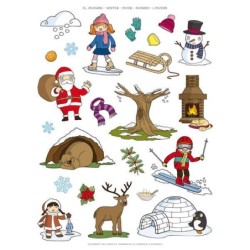 Apli Gomets Temáticos o Inverno - 276 Gomets em 12 Folhas - Ilustrações Educativas - Adesivo Removível - Ideal para Escolas