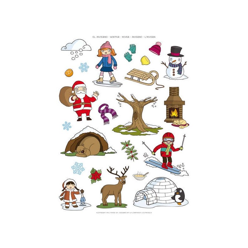 Apli Gomets Tematicos el Invierno - 276 Gomets en 12 Hojas - Ilustraciones Educativas - Adhesivo Removible - Ideal para