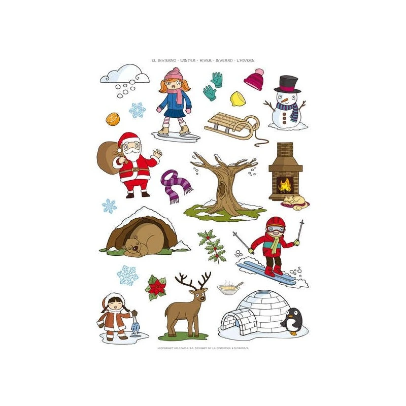 Apli Gomets Tematicos el Invierno - 276 Gomets en 12 Hojas - Ilustraciones Educativas - Adhesivo Removible - Ideal para