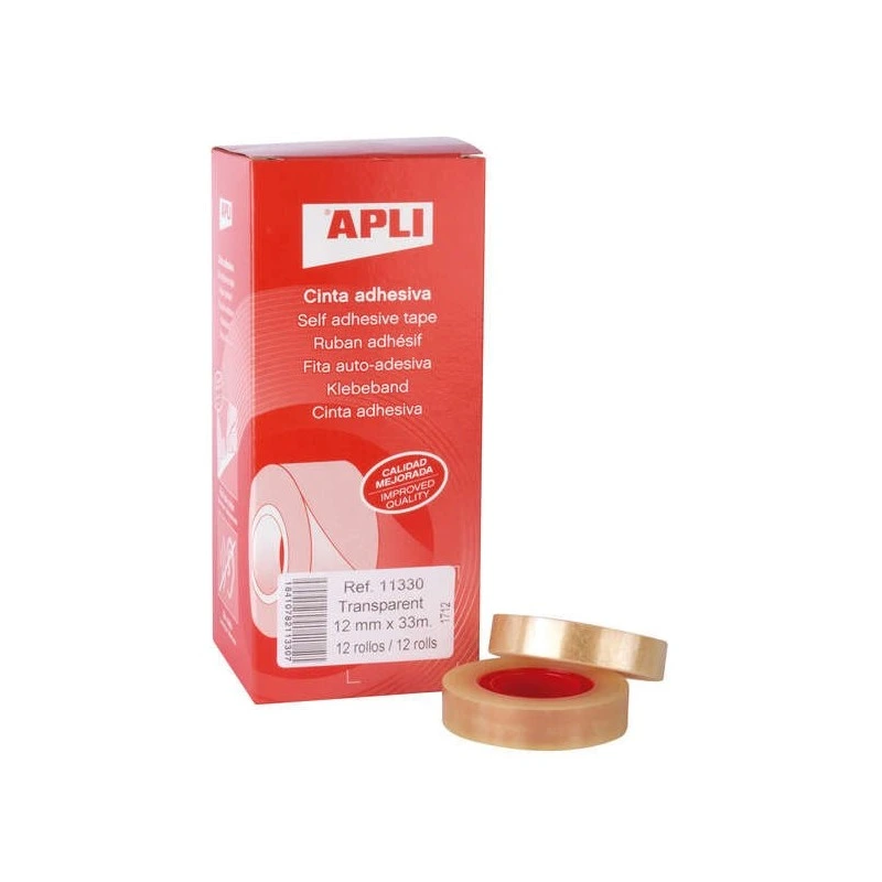 Apli Cinta Adhesiva Transparente 12mm x 33m - Resistente al Agua y a la Intemperie - Facil de Cortar y Aplicar - Ideal para