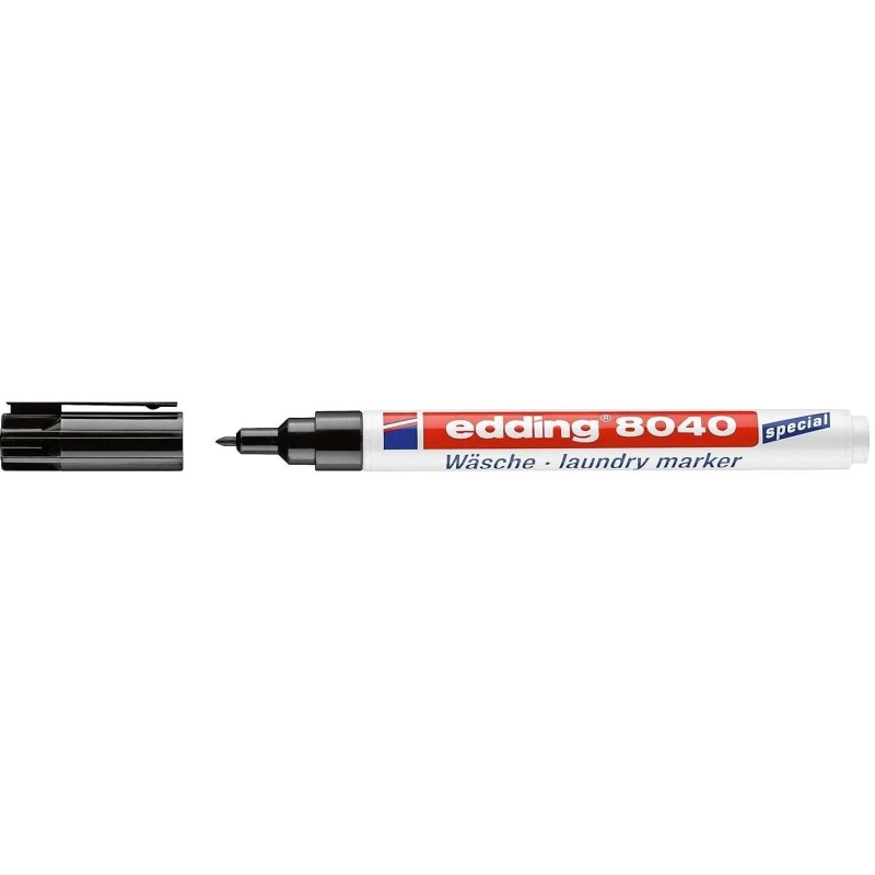 Edding 8040 Marqueur Permanent pour Tissu - Pointe Ronde - Tracé 1mm - Capuchon avec Clip - Séchage Rapide - Couleur Noir