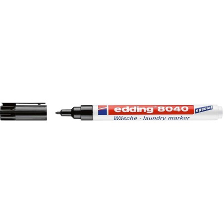 Edding 8040 Marqueur Permanent pour Tissu - Pointe Ronde - Tracé 1mm - Capuchon avec Clip - Séchage Rapide - Couleur Noir