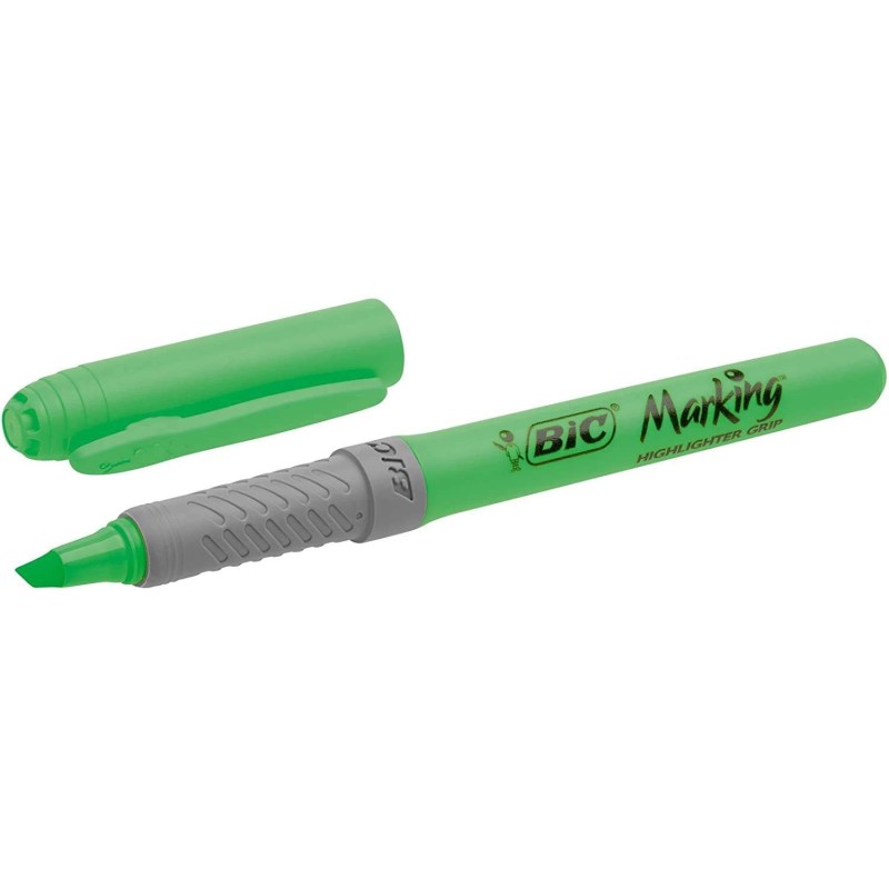 Bic Highlighter Grip Highlighter - Water-Based Ink - Chisel Tip - 1.60 to 3.30 mm Line Width - Green