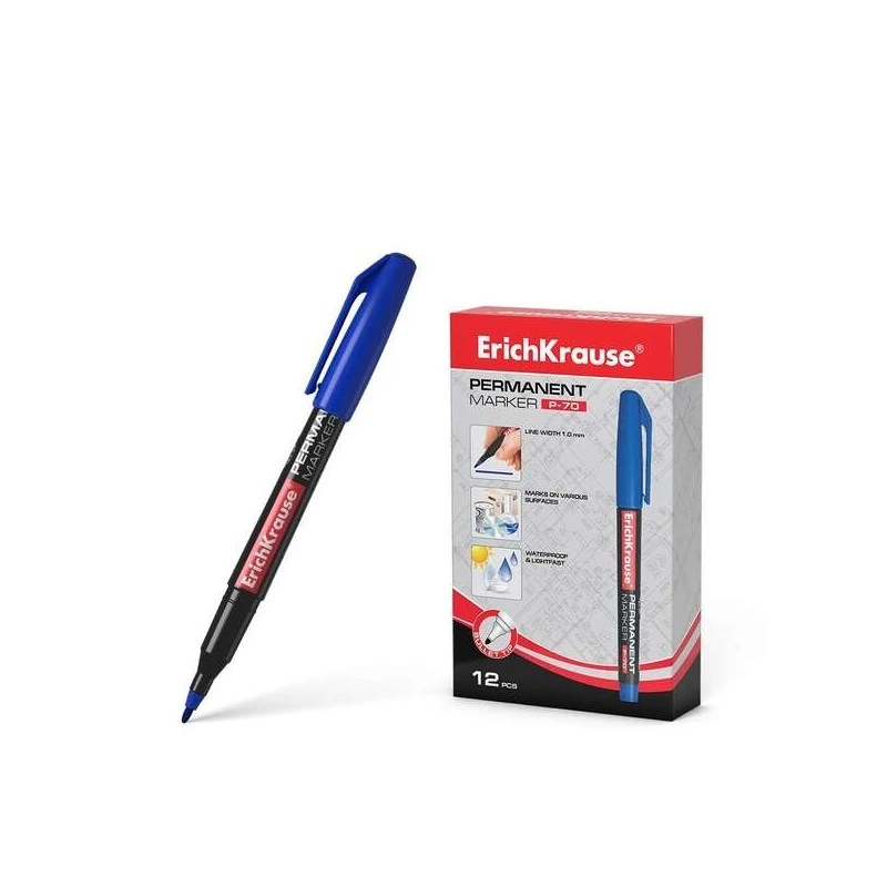 Erichkrause Marqueur Permanent P-70 - Pointe Ogive de 1.0mm - Résistant à l'Eau et à la Lumière - Couleur Bleu