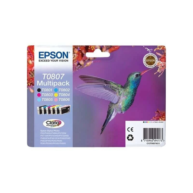 Epson T0807 Pack de 6 Cartouches d'Encre Originales - C13T08074011