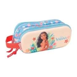 Safta Vaiana 3D Pencil Case - 2 Zipped Compartments - Side Handle - 1L Capacity - 21x8x6cm - Blue