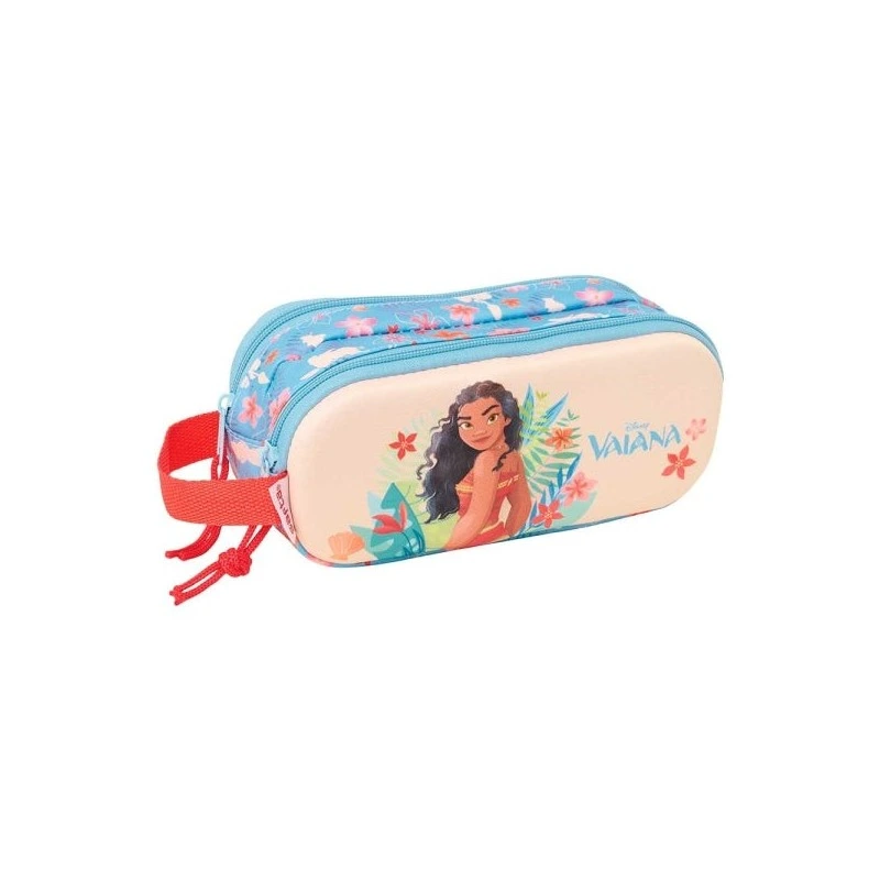 Safta Vaiana Portatodo 3D - 2 Compartimentos con Cremallera - Asa Lateral - Capacidad 1L - 21x8x6cm - Color Azul