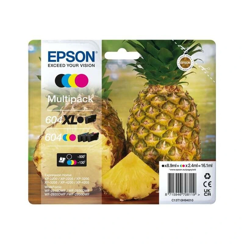 Epson 604XL/604 Pack de 4 Cartouches d'Encre Originales - C13T10H94010