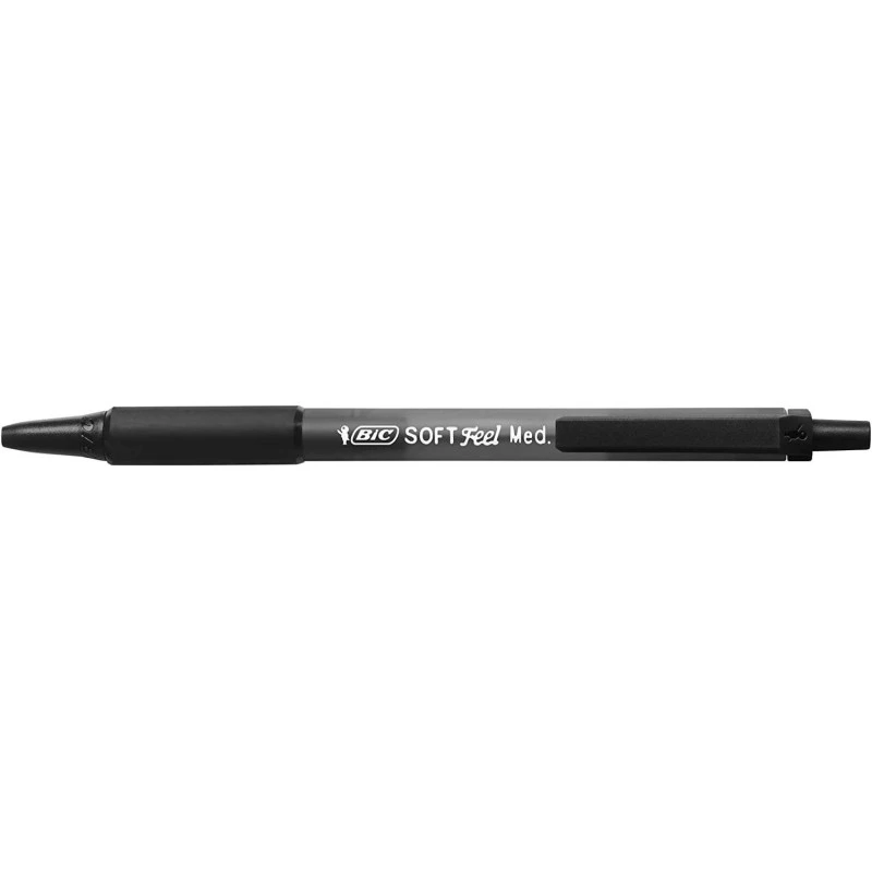Bic Soft Feel Esferografica Retratil - Ponta Media de 1mm - Corpo Translucido com Grip - Cor Preta