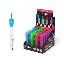 Erichkrause School Metal Compass 120mm - Maximum Radius 18 cm - Plastic Case with Ruler Included - Neon Colours - Plastic Box