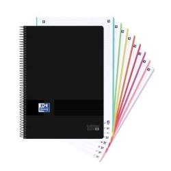 Oxford Europeanbook 8 Live & Go Cahier Spirale A4+ 160 Feuilles Quadrillage 5x5 - 8 Bandes de Couleur - Couverture en Plastique