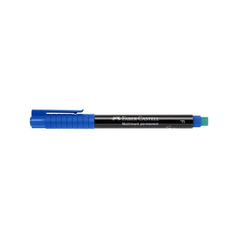 Faber-Castell Multimark Marcador Permanente - Largura de Traço 0,6mm - Borracha Integrada - Resistente à Luz e à Água - Cor Azul