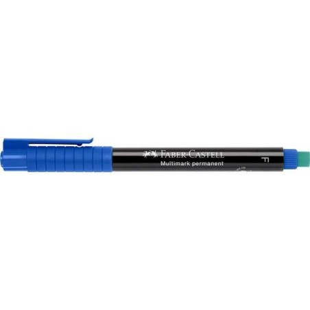 Faber-Castell Multimark Marcador Permanente - Largura de Traço 0,6mm - Borracha Integrada - Resistente à Luz e à Água - Cor Azul