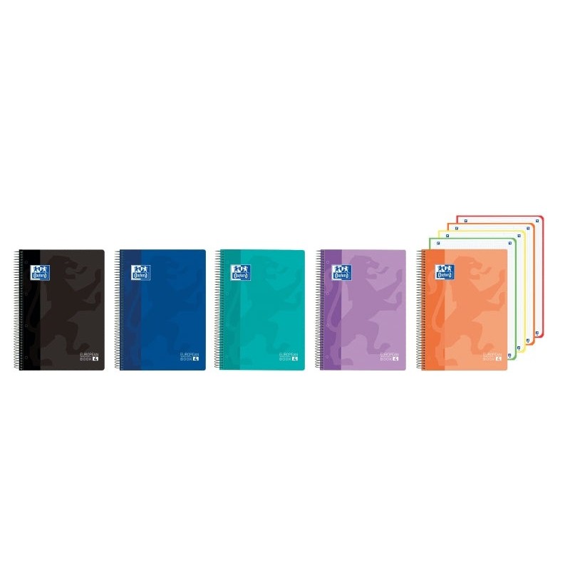 Oxford Europeanbook 4 Cahier A5+ Quadrillé 5x5mm 120 Feuilles 90gr - Couverture Ultra-résistante - 4 Bandes de Couleur