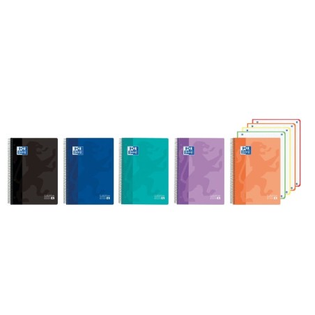 Oxford Europeanbook 4 Cahier A5+ Quadrillé 5x5mm 120 Feuilles 90gr - Couverture Ultra-résistante - 4 Bandes de Couleur