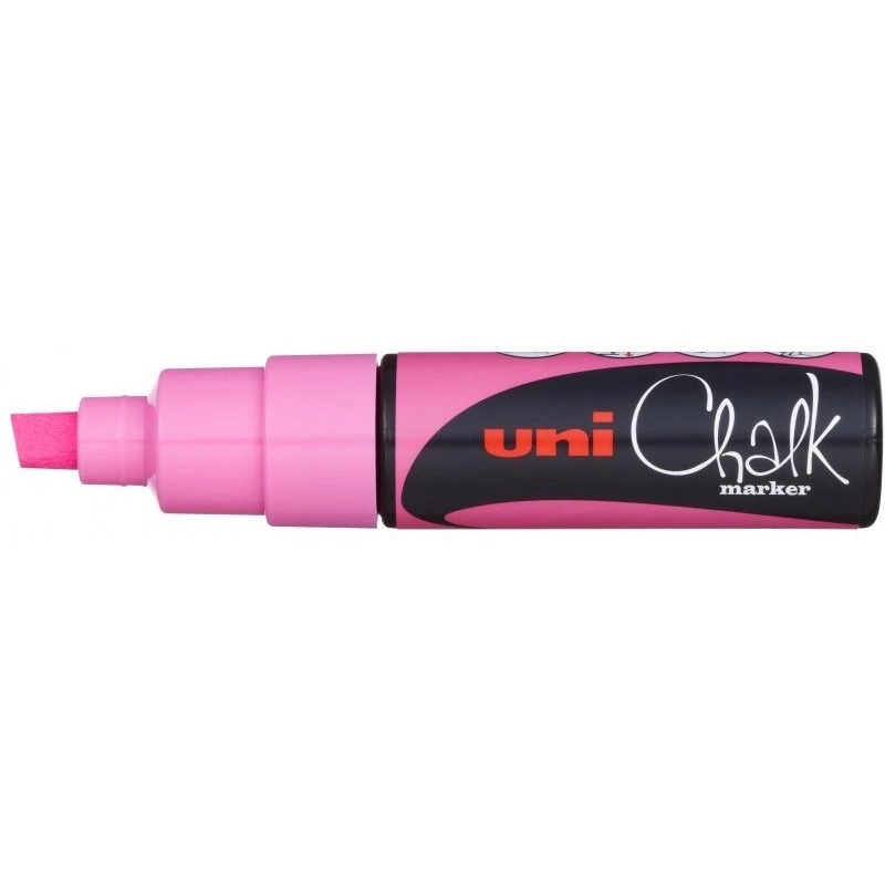 Uni-ball PWE-8K Liquid Chalk Marker - 8mm Chisel Tip - Wet Erase - Resistant to Rain and Outdoor Conditions - Colour Pink