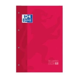 Oxford School Classic Recambio Encolado A4 80 Hojas Cuadricula 5x5 - Recuadro del Color de la Tapa - Tapa Color Rojo