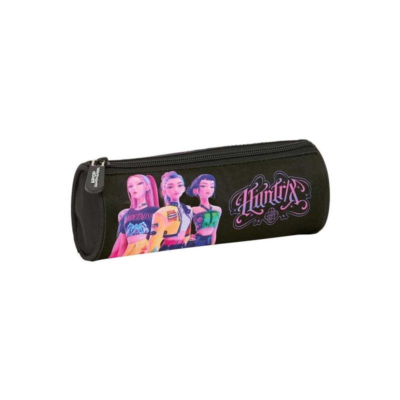 Safta K-Pop Demon Hunters Portatodo Redondo - Cremallera con Tirador - 20x7x7cm - Color Negro y Rosa