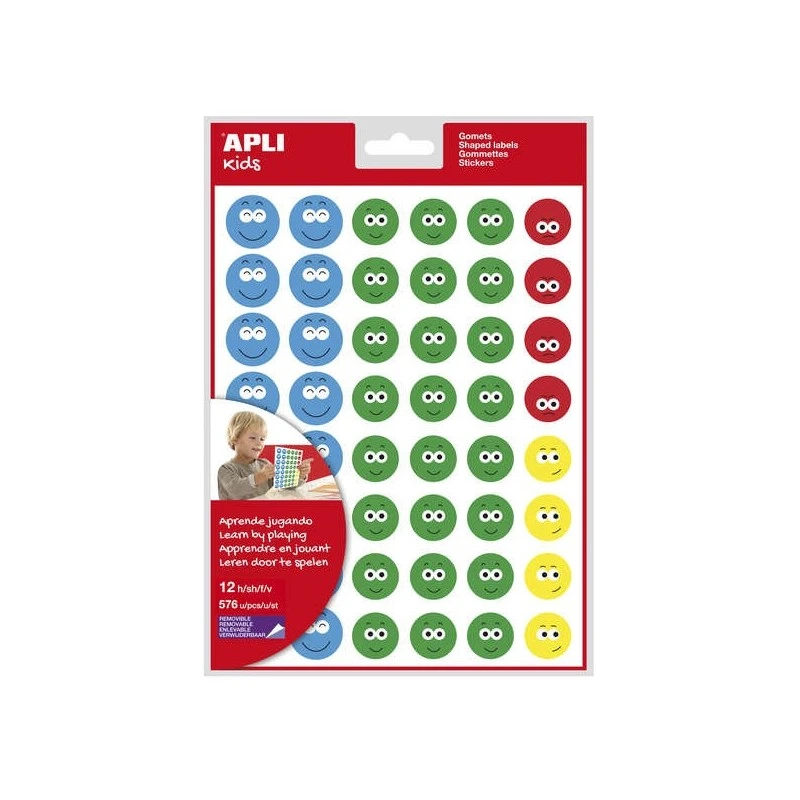 Apli Happy Face II Stickers - 576 Stickers per Bag - 4 Different Face Styles - Motivate and Reward Children - Teach Them to