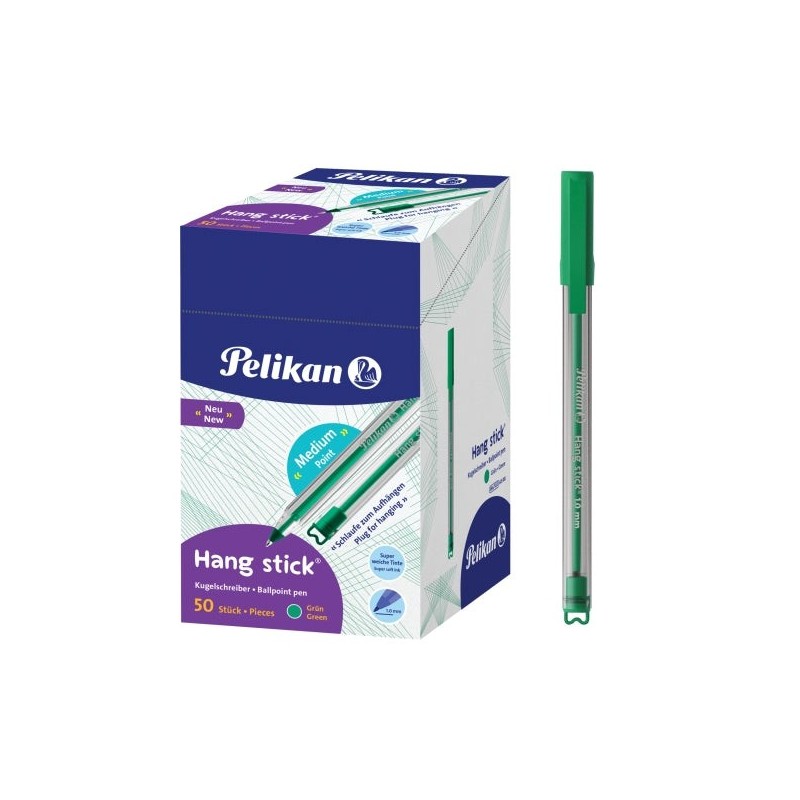 Pelikan Hang Stick Stylo à Bille - Trait de 1mm - Capuchon Anti-étouffement - Corps Triangulaire Ergonomique - Crochet - Encre